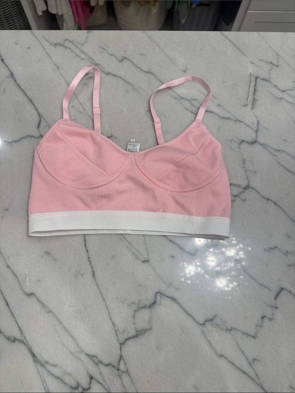 Fashion Nova Pink Ribbed Bralette with White Band